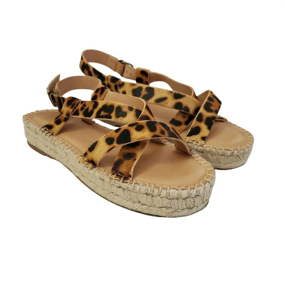 Madewell Malia Espadrille Sandals 8.5 Leopard Calf Hair Asymmetrical NEW‎
